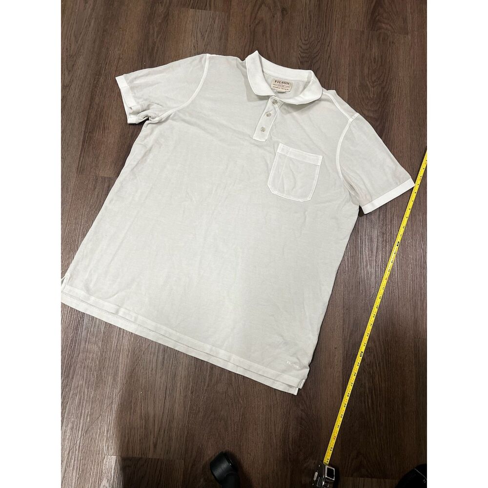 Filson Mens XL Short Sleeve Pocket Polo Shirt Cream Off White Golf Top